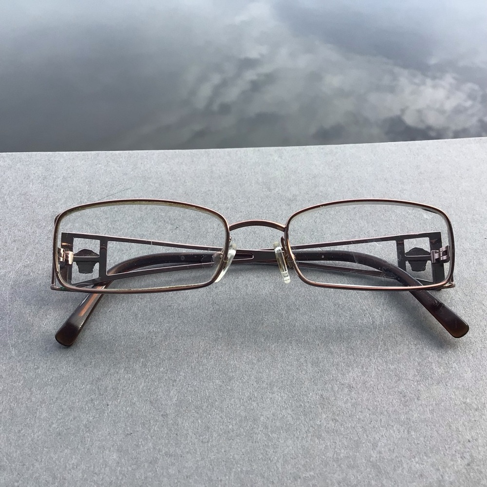 Vintage Versace Rectangular Metal Frame Eyeglasses in Bronze and Tortoise
